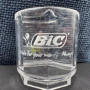 Vintage Bic Pen Holder Cup Clear Acrylic Advertising Bic Boy Made in USA